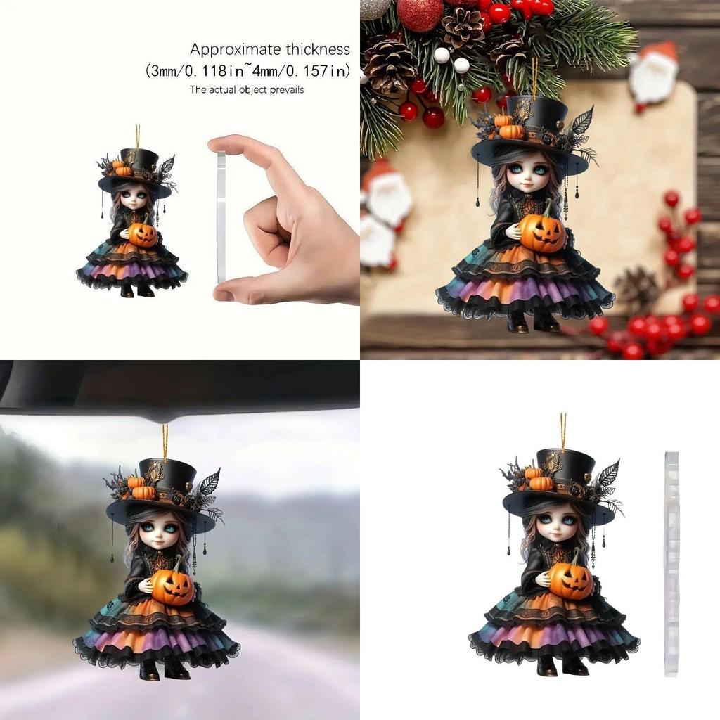 Pendant Car Acrylic With Witch And Pumpkin Design For Halloween Auto Interior