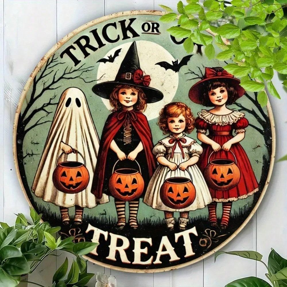 Vintage Halloween Metal Tin Sign Rustic Wall Art Retro Room Decor