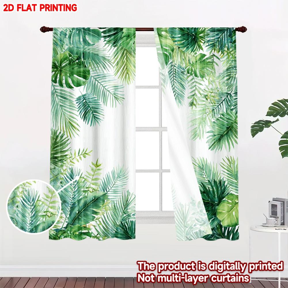 2D flat printing 2pcs Window Curtains Tropical Green Leaves Border Digital Printed Polyester Drapes Family Party Perfect for