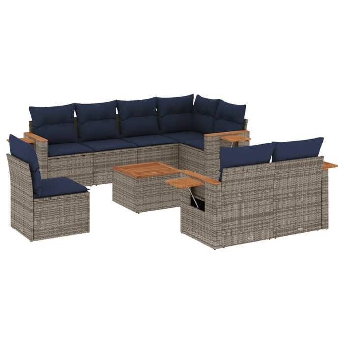 VidaXL Salon de Jardin avec Coussins 9 pcs, Canapés de Patio, Ensemble de Meubles, Mobilier de Terrasse Exterieur, Gris 3227013
