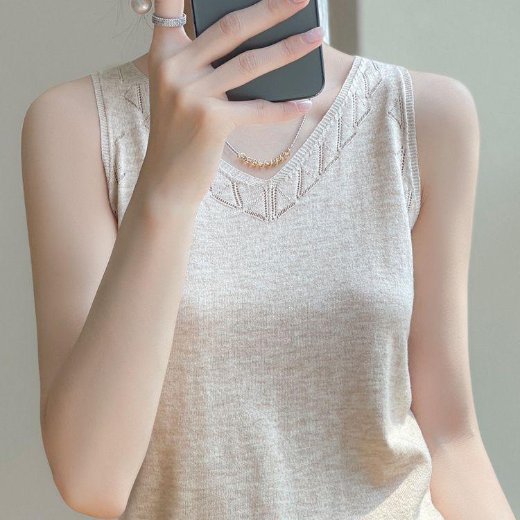 Μοντέρνο και Ευέλικτο Δαντελωτό Μπλουζάκι Γυναικείο V-neck Πλεκτό Εσωτερικό Μπλουζάκι Φαρδύ Εσωτερικό Ρούχο Αμάνικο Top