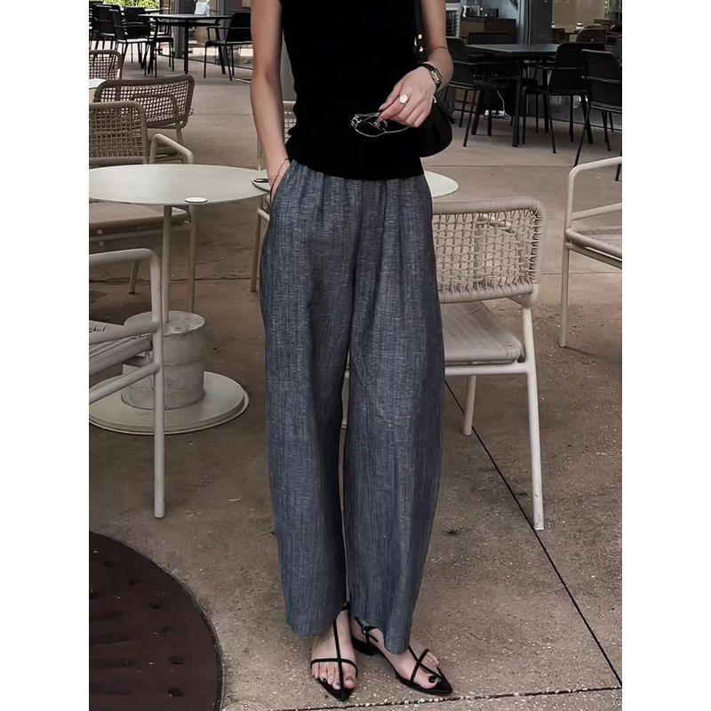 Gray High-End Wide-Leg Pants for Women, 2026 Summer New Style, High-Waisted, Slimming, Loose Straight-Cut, Versatile, Thin Casual Long Pants