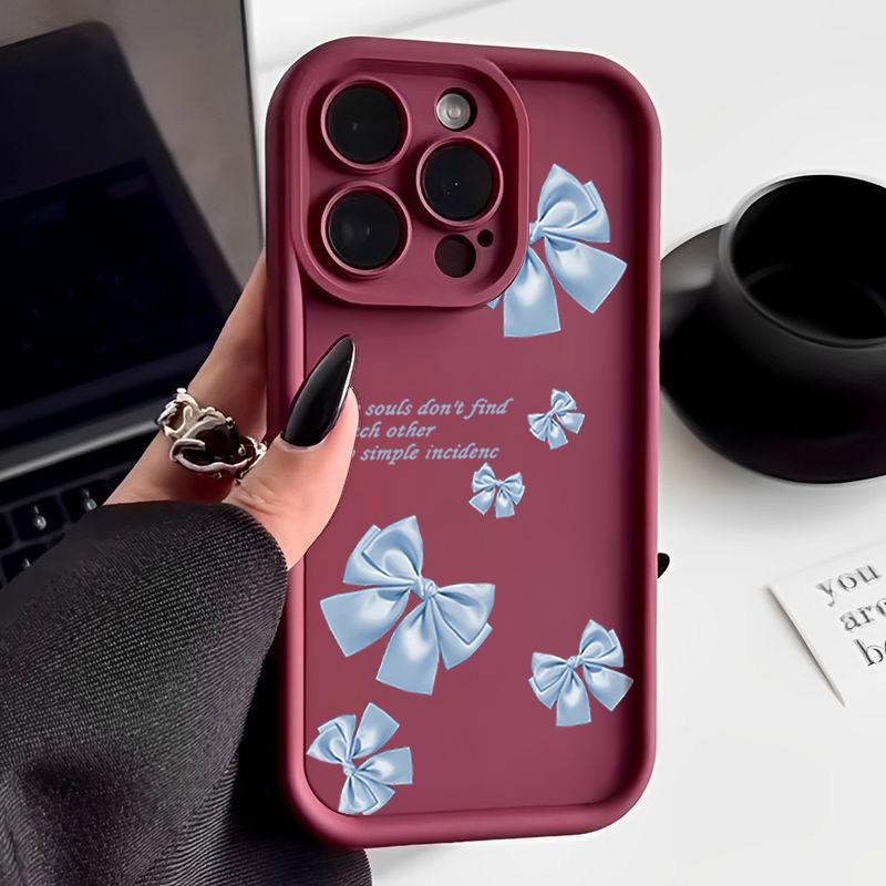 

Синий чехол TPU с принтом банта для iPhone 16 Pro Max 15 Pro 14 13 12 11 XR XS 8 7, защитный матовый противоударный чехол для телефона iPhone 8 / 7 / SE 2 / SE 3 вино красного