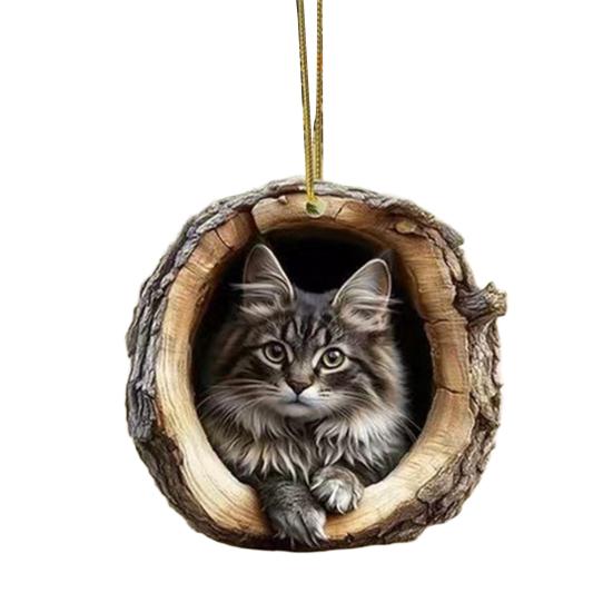 Owl Raccoon Christmas Ornament 2D Printed Acrylic Hanging Decor for Tree Festive Animal Tree Pendant