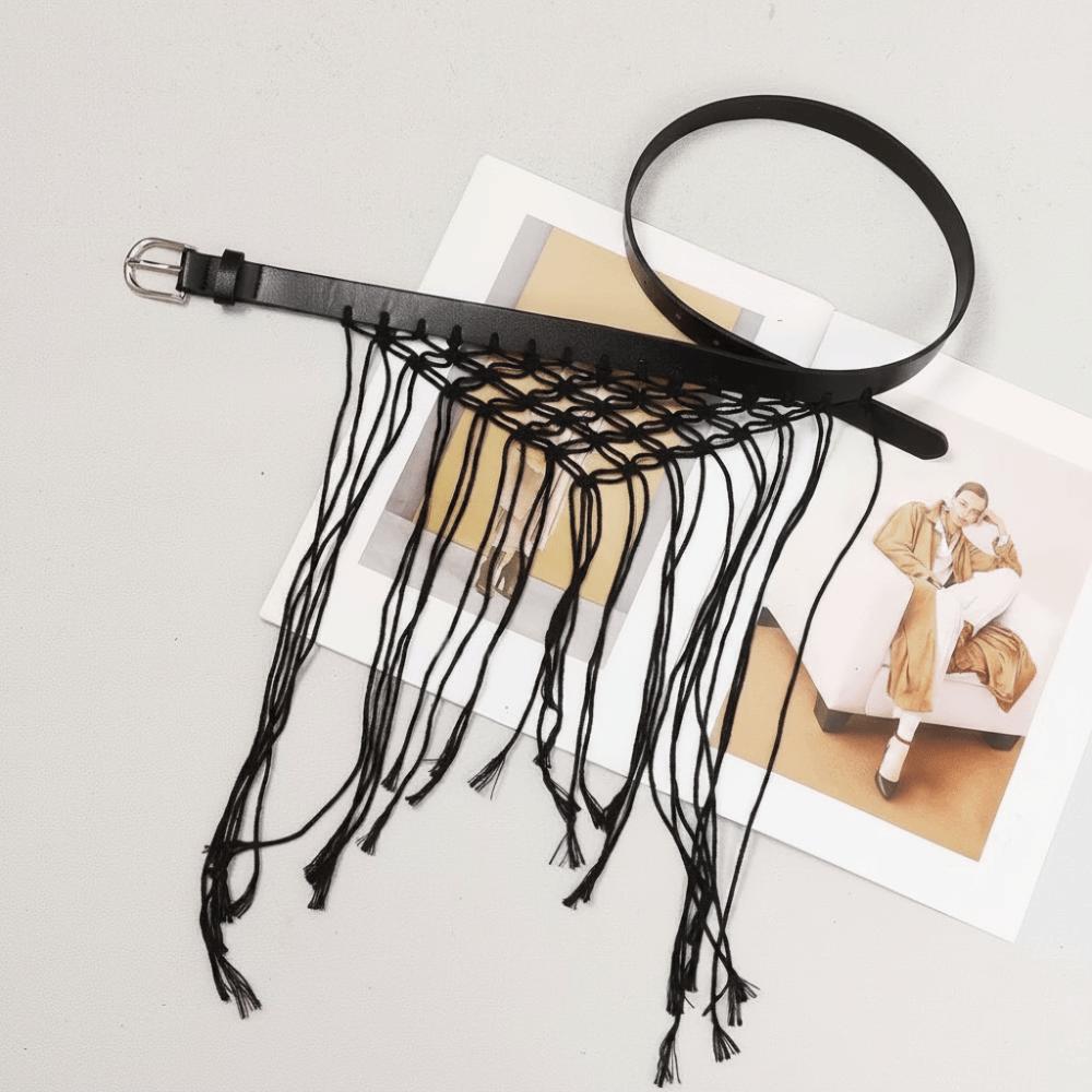 PU Leather Waist Strap Tassels Ornaments Hiphop Jeans Belt Punk Belt  Waist Decorate Accessories чёрный