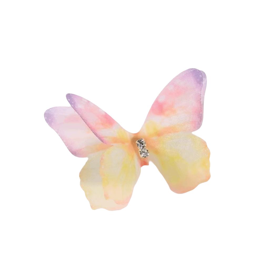 50Pcs 3D Organza Fabric Butterfly Appliques Rhinestone Gradient Color Simulation Mesh Butterfly Patch Translucent Double-layer