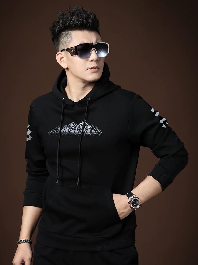 European-Style Men's Hooded Sweatshirt with Trendy Lettering and Gold Stamping, Casual Pullover Jacket, New Autumn/Winter 2025 Men's Top