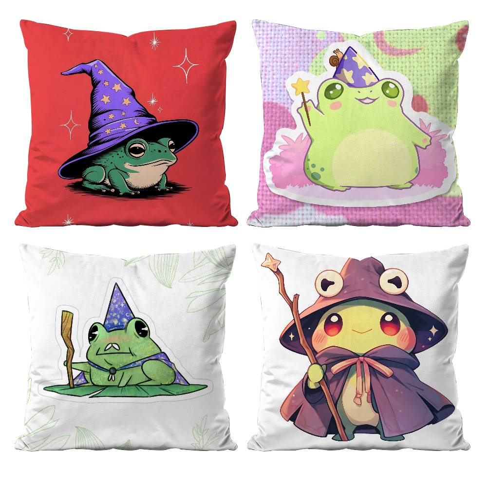 W-Wizard frog Anime Pillow Case Anti-dustmite Pillowcase Invisible zipper silky short plush Sofa cushion cover