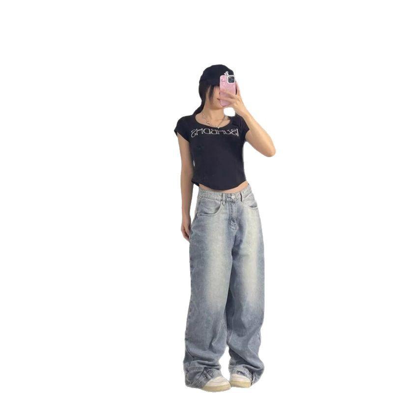 Jeans Retrò Larghi a Vita Alta Pantaloni a Gamba Larga