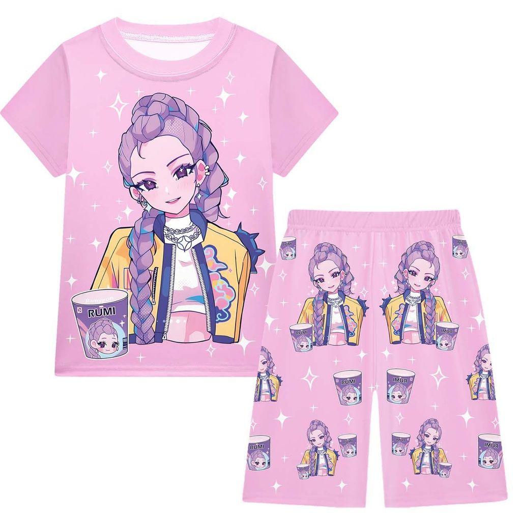 

Детские Девочки Аниме Мультфильм ПОП Певица Руми Зои Мира С Принтом Повседневная Футболка с Коротким Рукавом Шорты Штаны Пижамы Комплекты для Сна 160cm