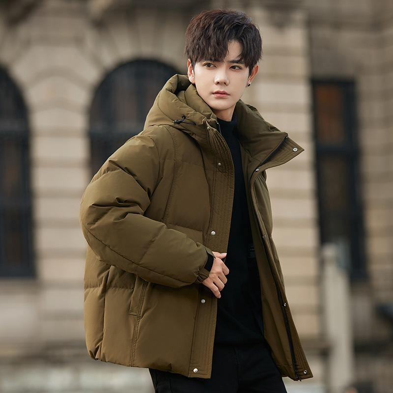 

Легкая куртка-пуховик для мужчин и подростков, зимняя куртка с капюшоном для студентов, мужская короткая утолщенная 3XL зелёный