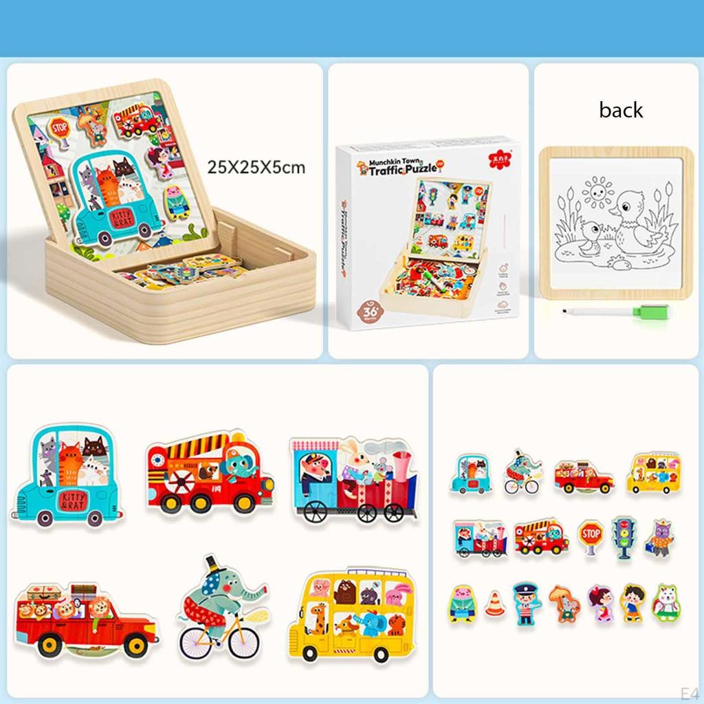 2 in 1 Wooden Toddler Puzzle Drawing Board Children for 46 Years Boys Girls Style A