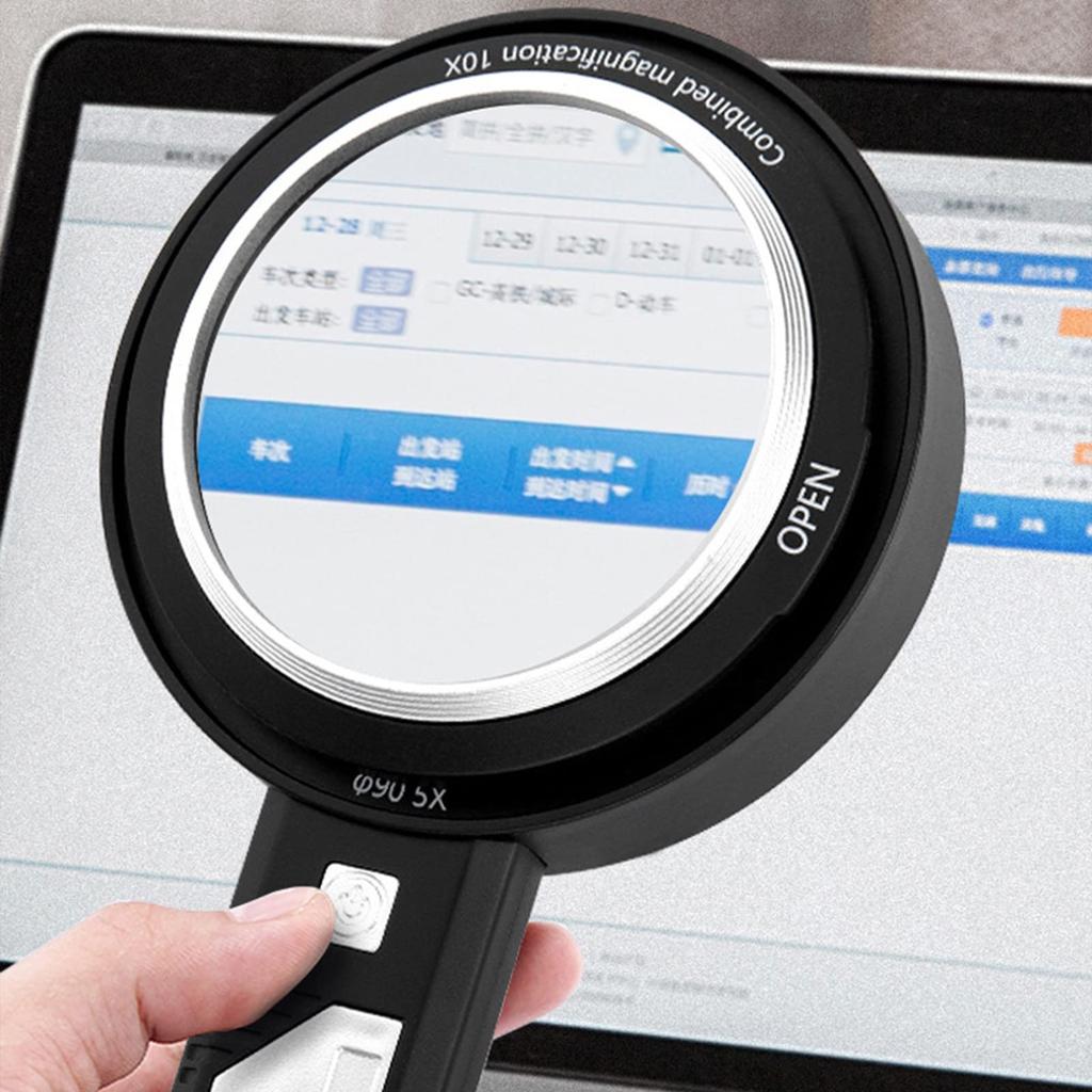 Handheld Magnifying Glass, Double Lens, 8x15x20x Magnification, Illuminated Magnifier with 6 LED Lights and 2 UV Lights, Perfect for Reading Maps,