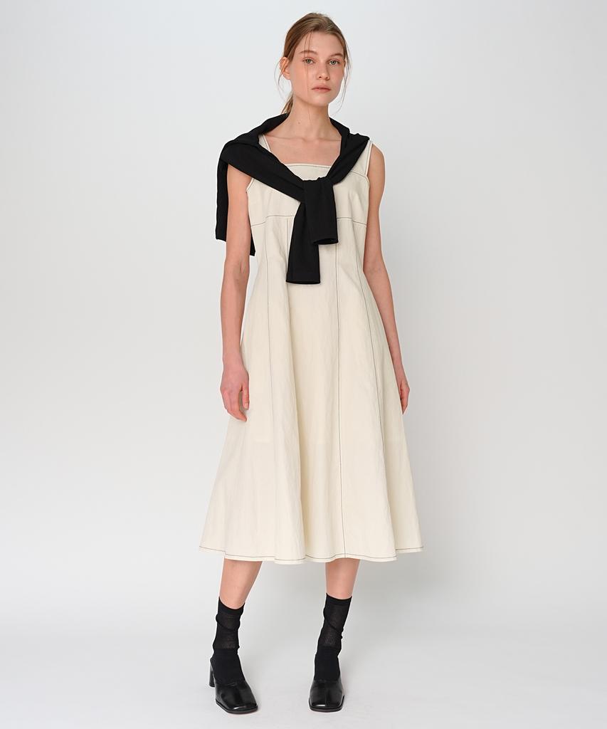 Paul And Alice Sleeveless Stitch Long Dress / Ivory