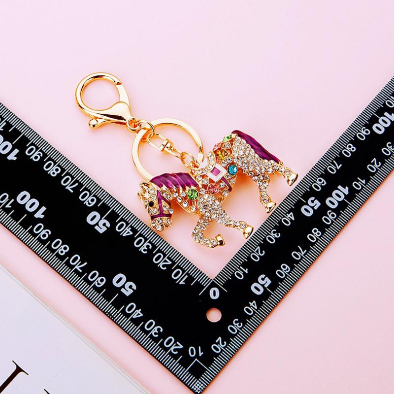 Diamond-Studded Chinese Zodiac Horse Car Keychain Metal Cute Women'S Bag Pendant Keychain Ring Pony Charm