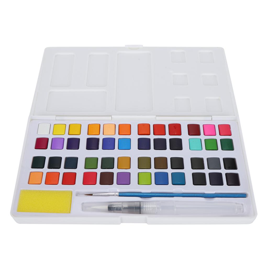 Professional Watercolor Paint Set Portable Watercolor Pigment with Pen Sponge (Plastic Box)48