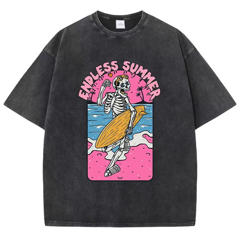 

New Arrival Mens Clothes Tee Shirt Homme TShirts Men Tshirt for Men Ropa Hombre Washed Endless Summer Skull Surfing Printing 2XL