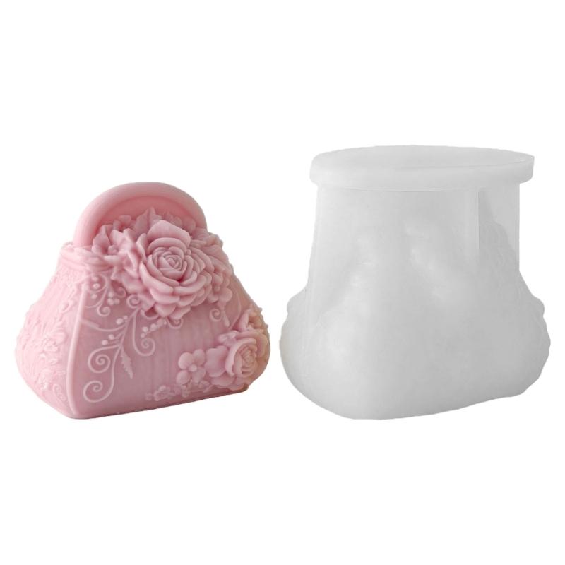 

Flower Embossed Lady Bag Silicone Molds Easy Demold for Resin Casting Candle Soap Gypsum Ornament Wedding Decoration 1
