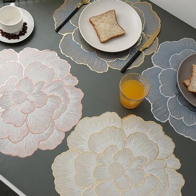 Creative Peony Placemat Nordic Style Dinning Table Decorative Mat Gold Plated Home Coasters PVC Anti Slip Waterproof Meal Mat