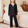 ZhongDa Pigiama a Maniche Lunghe per Bambina, Set Primavera/Autunno, Nero, Ragazza, Casa, Monocolore, Sottile, Set Due Pezzi