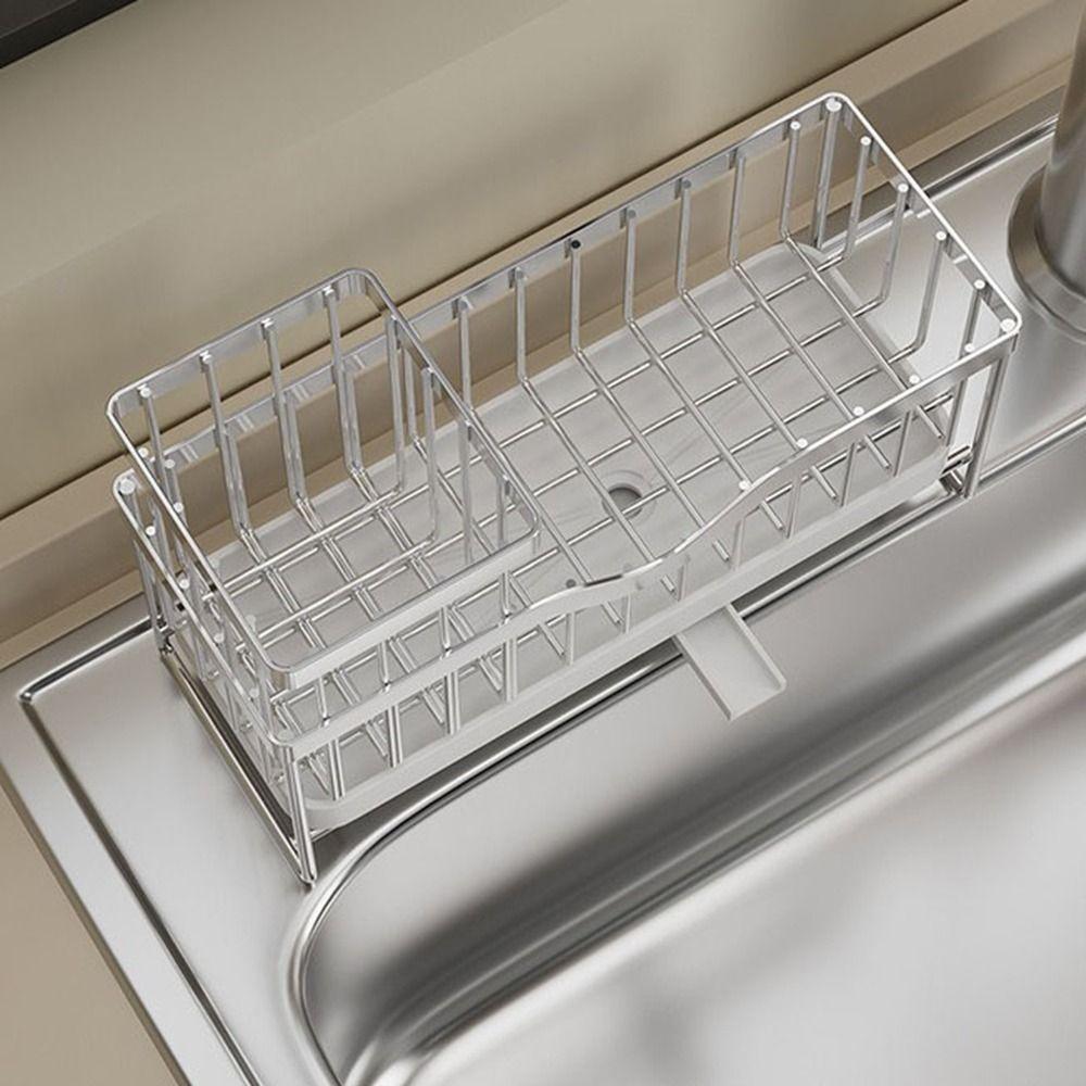 Waterproof Self-Draining Sink Shelf Black/Silver Sink Drain Rack Soap Sponge Holder Countertop