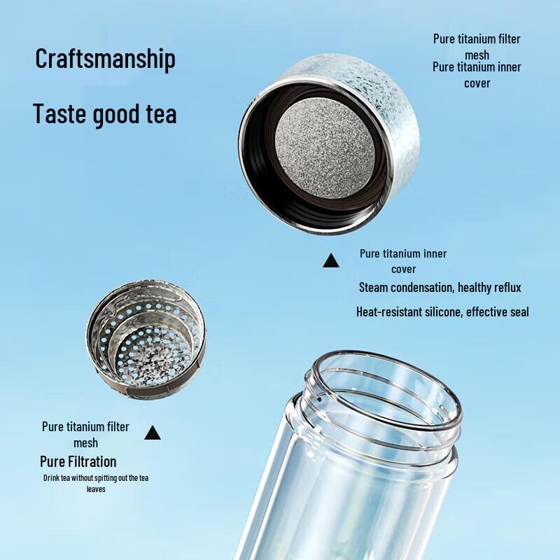 Temake Antibacterial Double-layer Glass Pure Titanium Water Cup