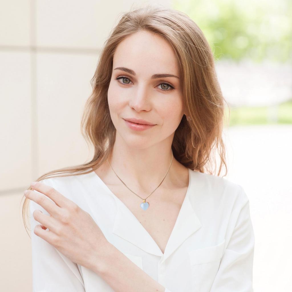 [KOAI] Small Aquamarine Heart Birthstone Power Stone Necklace for Women