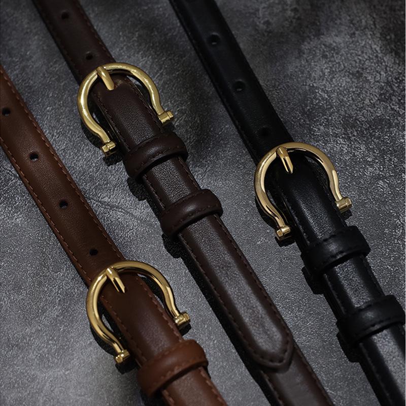 Women's Exquisite Style Genuine Leather Belt with French Gold Buckle – Versatile and Luxurious.