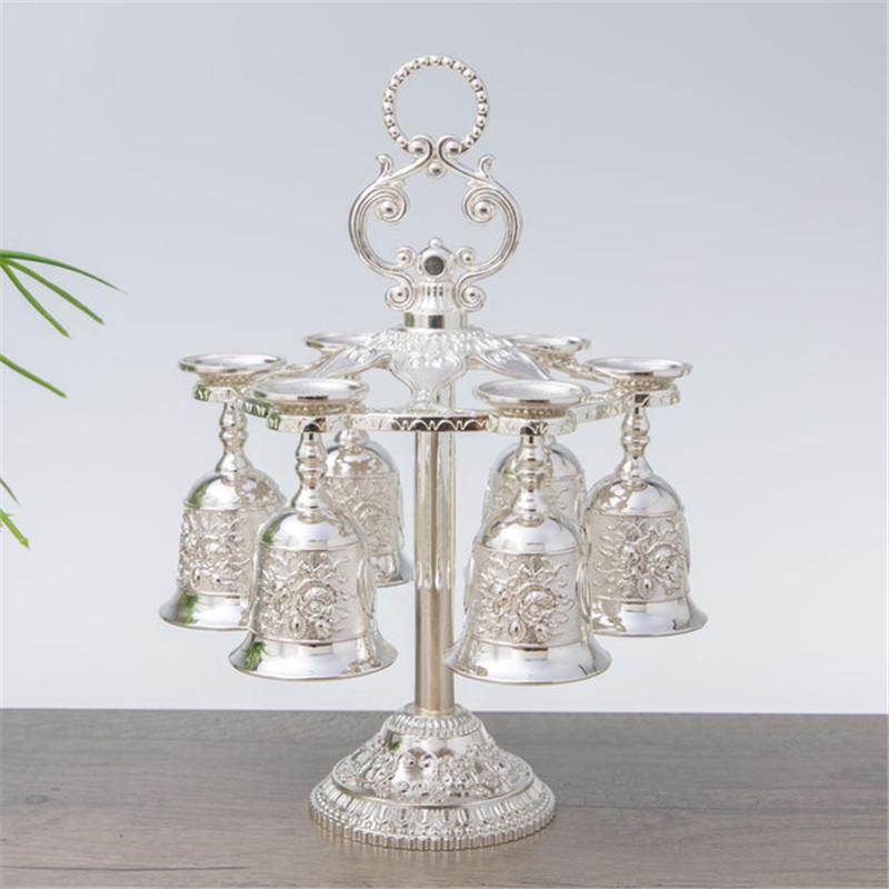6cups /set European Vintage Metal Engraving Flower Goblet Wine Cup with Holder Display Rack Art Craft Decoration Home Ornaments