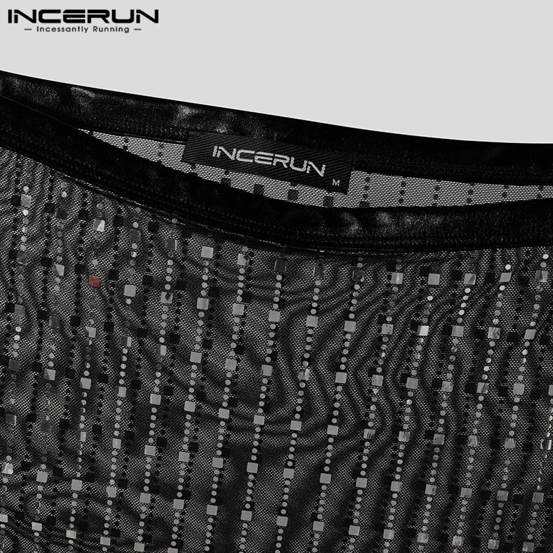 INCERUN Men Strap See Through Tank Tops Sleeveless Party Mesh Glitter T-shirts