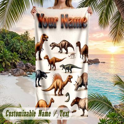 Dinosaur Theme Beach Towel Personalized Custom Name & Text Soft Quick Dry Beach Towel for Swimming Travel