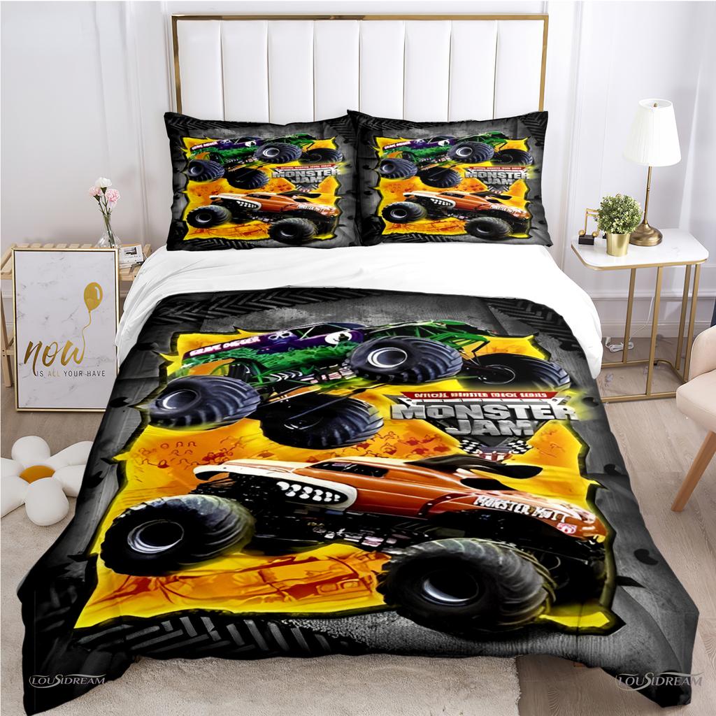 Monster Truck Duvet Cover Catroon Monster Jam Bedding Sets Soft Quilt Cover And Pillowcases For Teens Single/Double/Queen/King