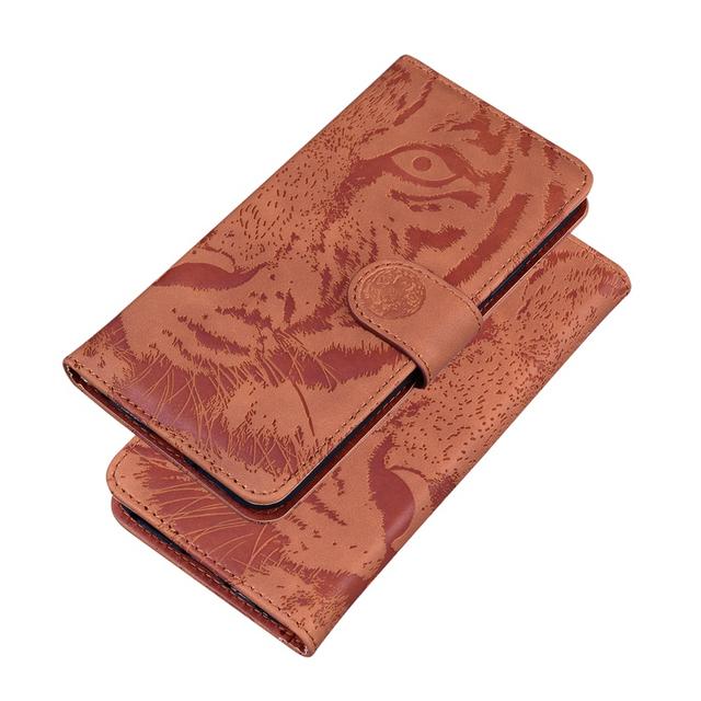 Tiger Läder Telefonfodral För Iphone X Xs Xr 11 12 Pro Max 6 6s 7 8 Plus Se 2020 2 Mini Mjukt Tpu Plånbok Flip Baksida Skinnkänsla