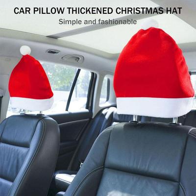 Christmas Car Headrest Cover Santa Hat Shape Red Xmas Decoration Auto Interior Accessory Universal Vehicle Holiday Decor Gift