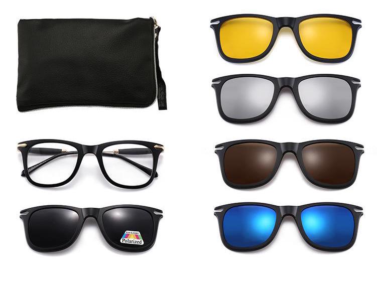 Clip-on Glasses Set: Includes 5 Polarized Lenses, Compatible with Myopia TR90 Retro Magnetic Sunglasses