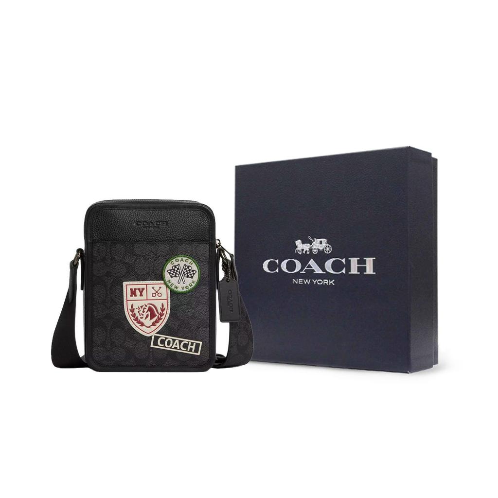 Coach Sullivan 16 Logo Print Patch Design Signature Coated Canvas Shoulder Crossbody Bag Small Men bags Black CAT79-QBA5F