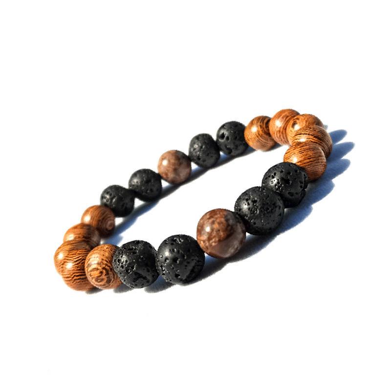 Unisex 10MM Volcanic Stone  Chicken Wing Wood Snowflake Bracelet