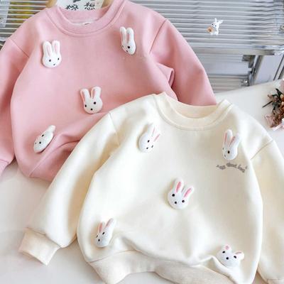 Korean Style Children's Clothing Girl's Sweatshirt Winter New Fashion Kids Cartoon 3D Rabbit Sweatshirt Spring Autumn Casual Top Daily Wear
