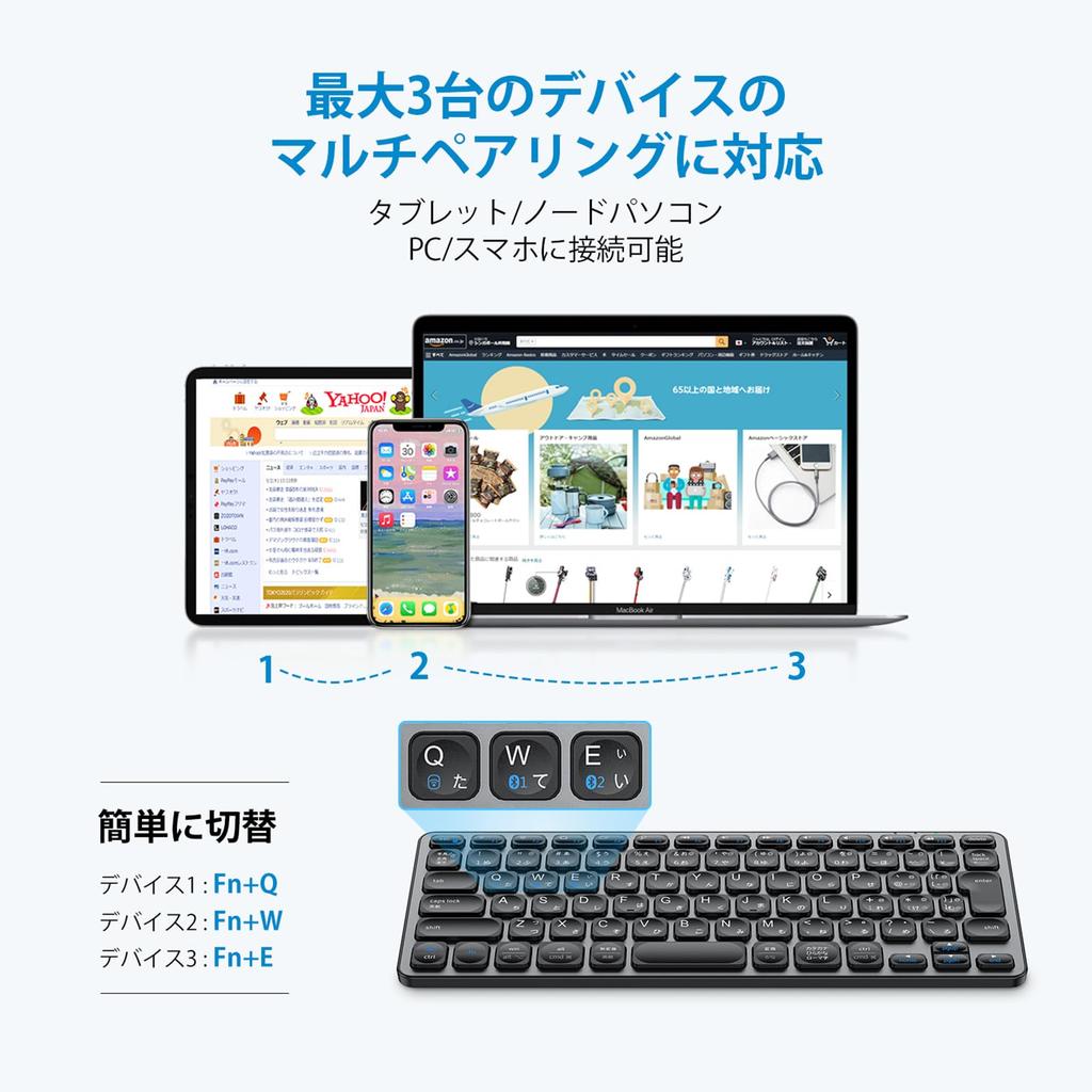 iClever Wireless Keyboard, Bluetooth & 2.4G, Rechargeable Type-C, Quiet, Compact, Slim, JIS Standard, Japanese Layout, Lightweight, Pantograph Style,
