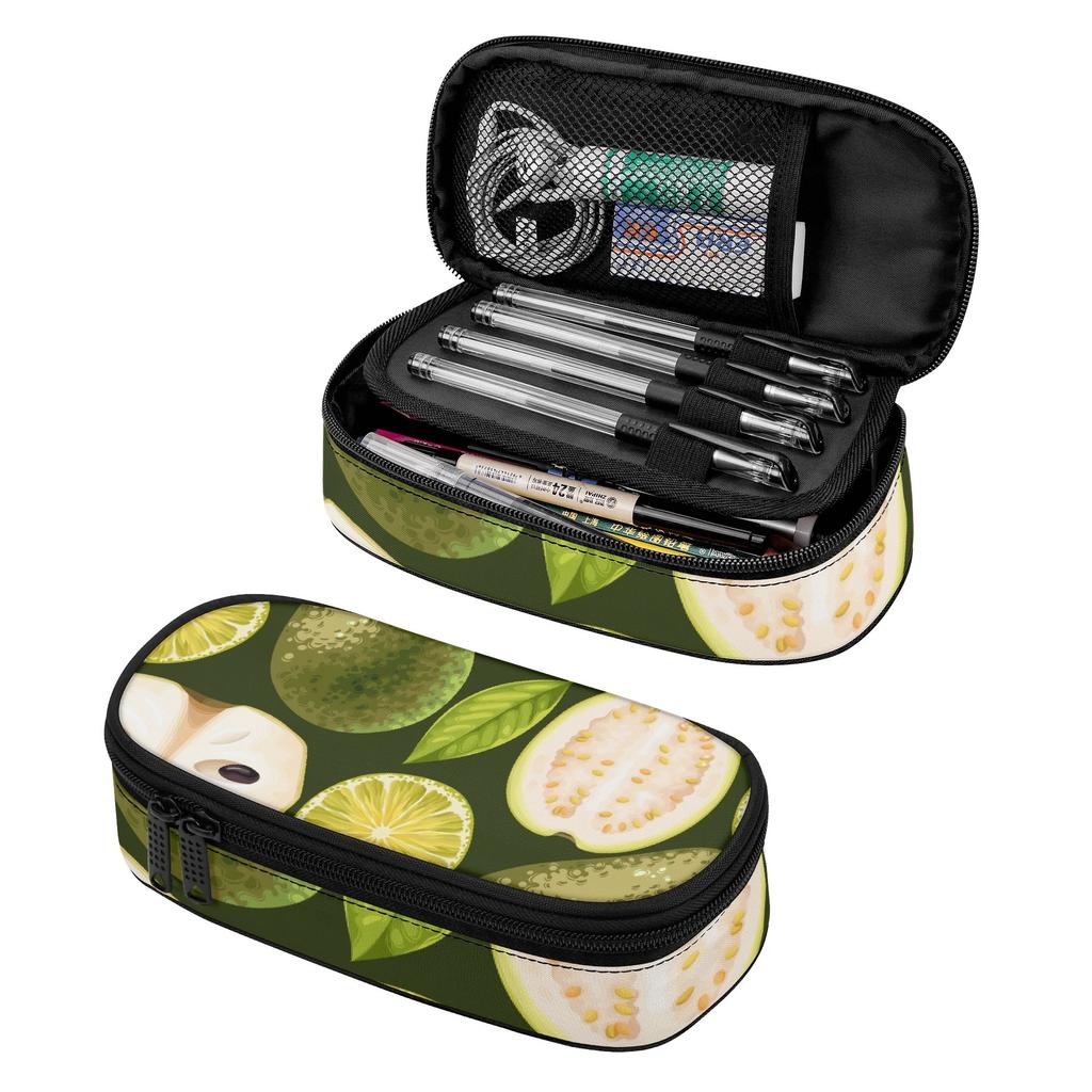 Pencil Pouch Structured Design 300D Polyester Smooth Zipper with Mesh Storage Layer Removable Divider and Pen Holders for Students