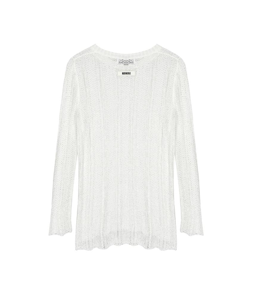 Nigaennikol Embroidery Net Pullover Knit Top_Ivory