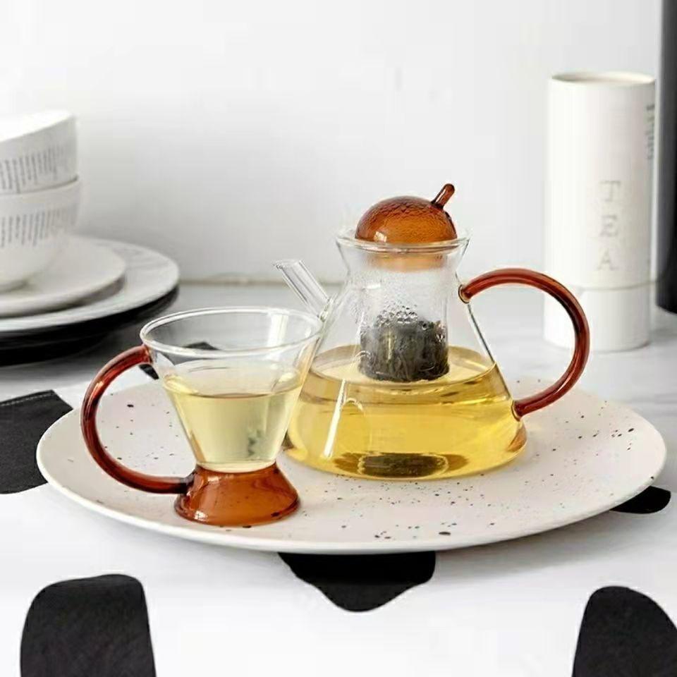 Thickened Heat-resistant Glass Teapot Set,Coffee Pot with Filter European Style Tea Making Teacup Afternoon Making Drinking Set