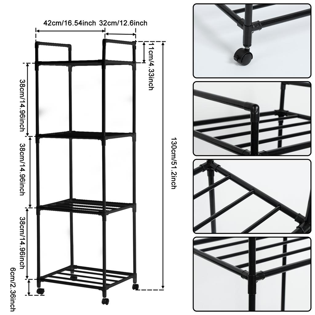 4/5-Layers Kitchen Rolling Storage Rack Movable Multipurpose Trolley Household Organizer Shelf for Bathroom Bedroom Living Room