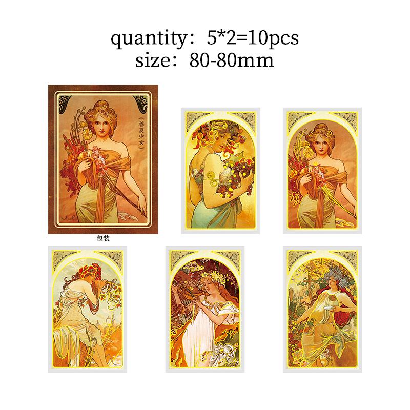 10 pcs/lot Mucha theme Stickers Diy Decorative Scrapbooking Diary Stick Labels Album hand made Collage material