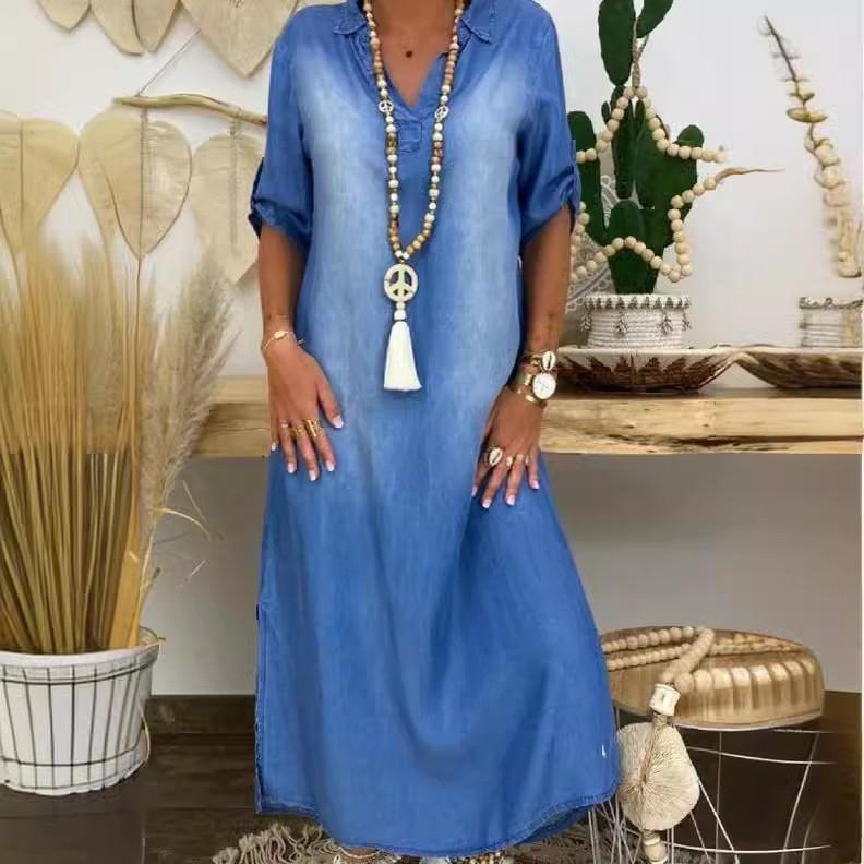 

Women s Fashion Dress Spring Collar Long Sleeve Casual Dress XL синий