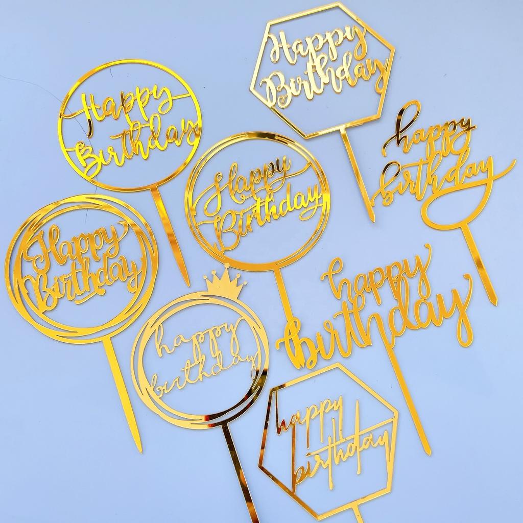 Acrylic Gold Mirror Happy Birthday Cake Toppers Reusable Cake Decorations for Birthday Party Supplies