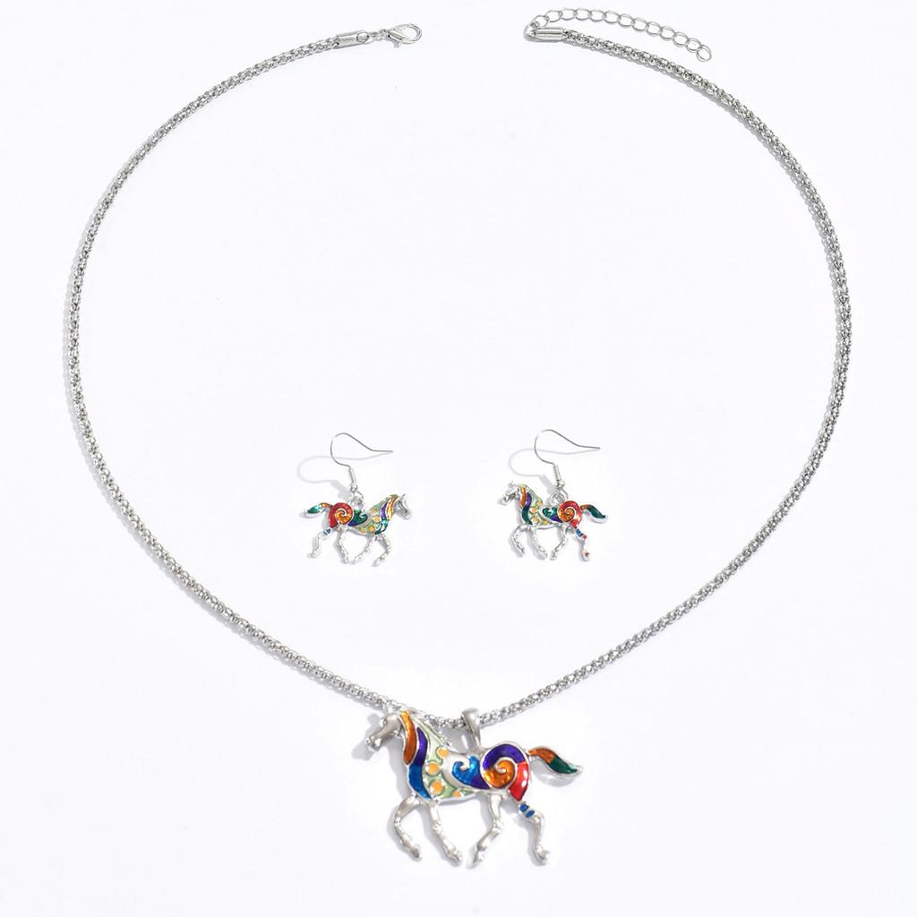 Animal Horse Pendant Necklace With Colorful Oil Drop Design For Women Summer Fashion