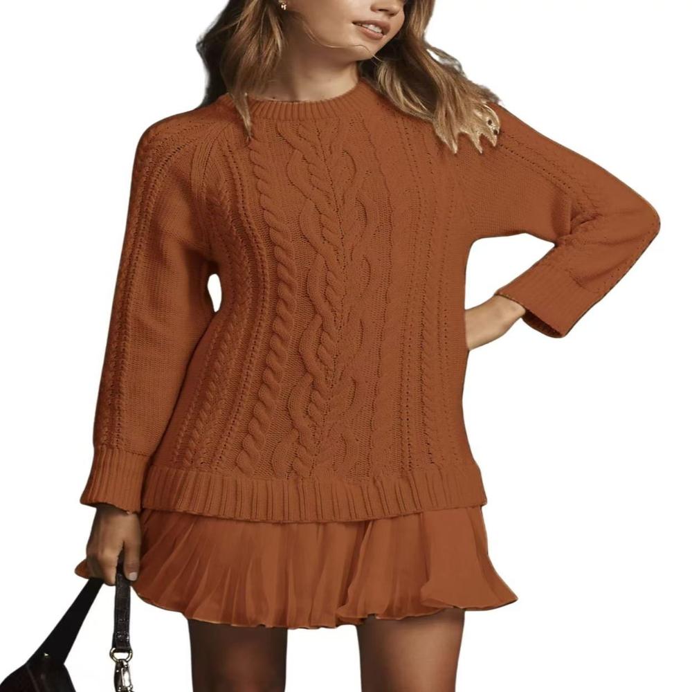 2025 Autumn/Winter Women's sweater Dresses- Solid Color Knit Sweaters + Casual Women's Skirted