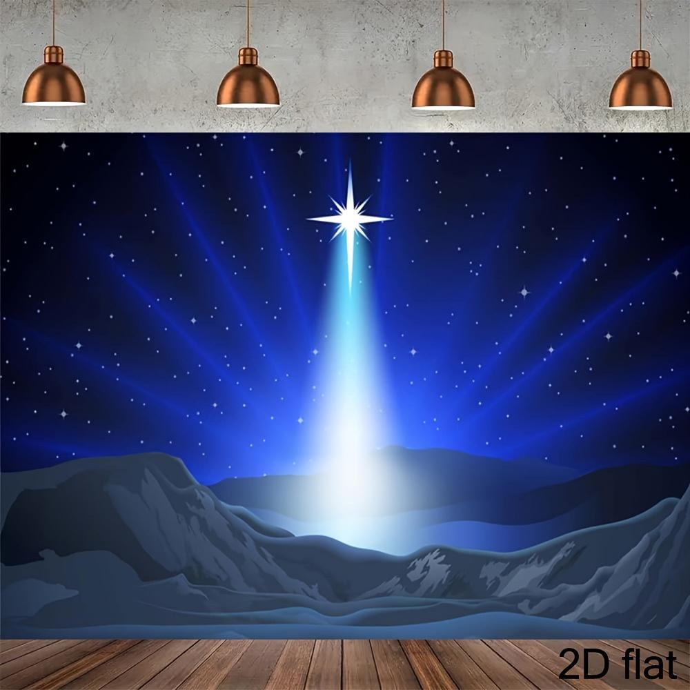 2D plane, 1pc Christmas birth scene background - starry sky, polyester fiber, Christmas decoration, home 100x150cm