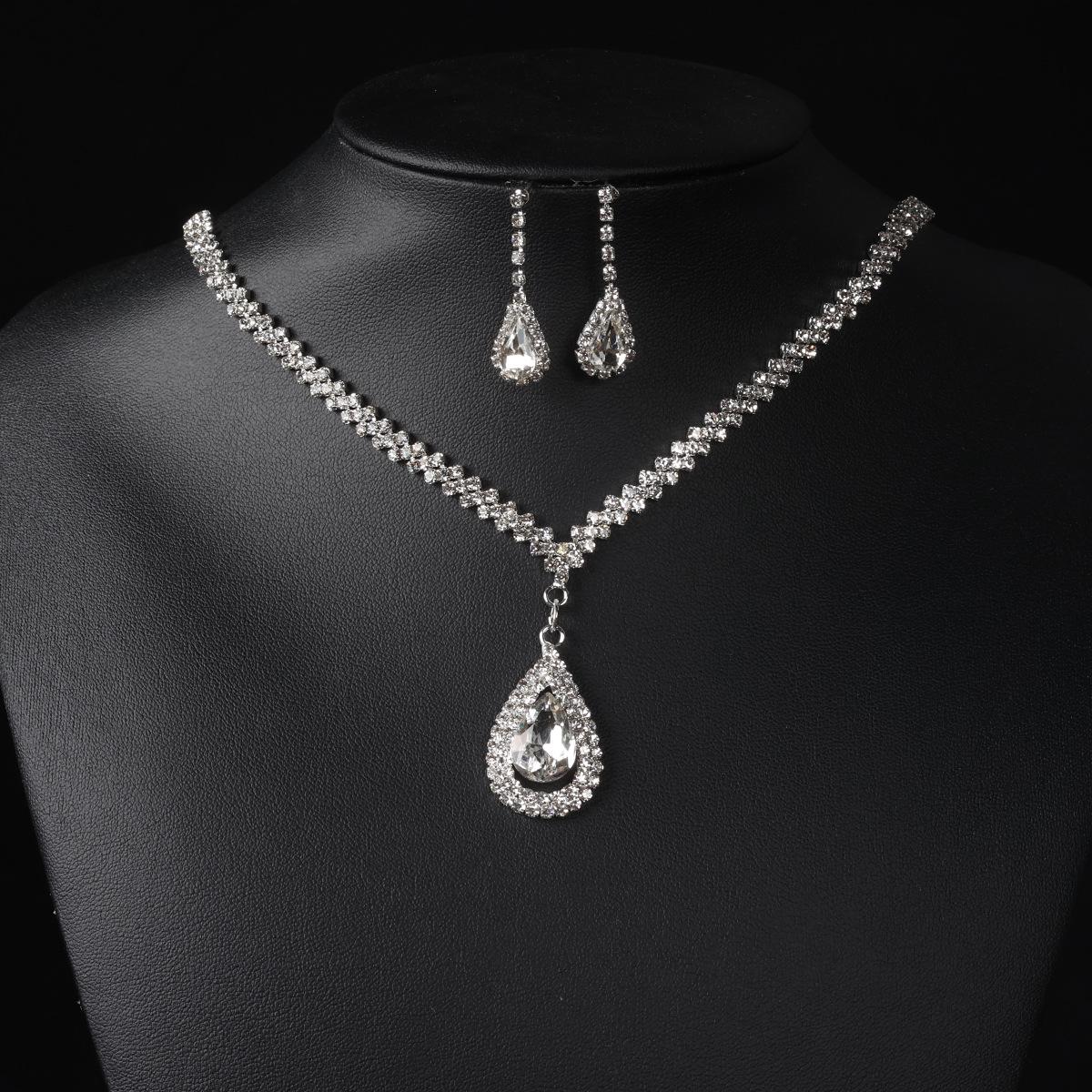 

Стильный, элегантный роскошный свадебный комплект с каплями воды со сверкающими бриллиантами, свадебные аксессуары, серьги-колье, комплект серебряный